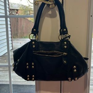 LINEA PELLE big black and gold purse EXCELLENT  condition VINTAGE